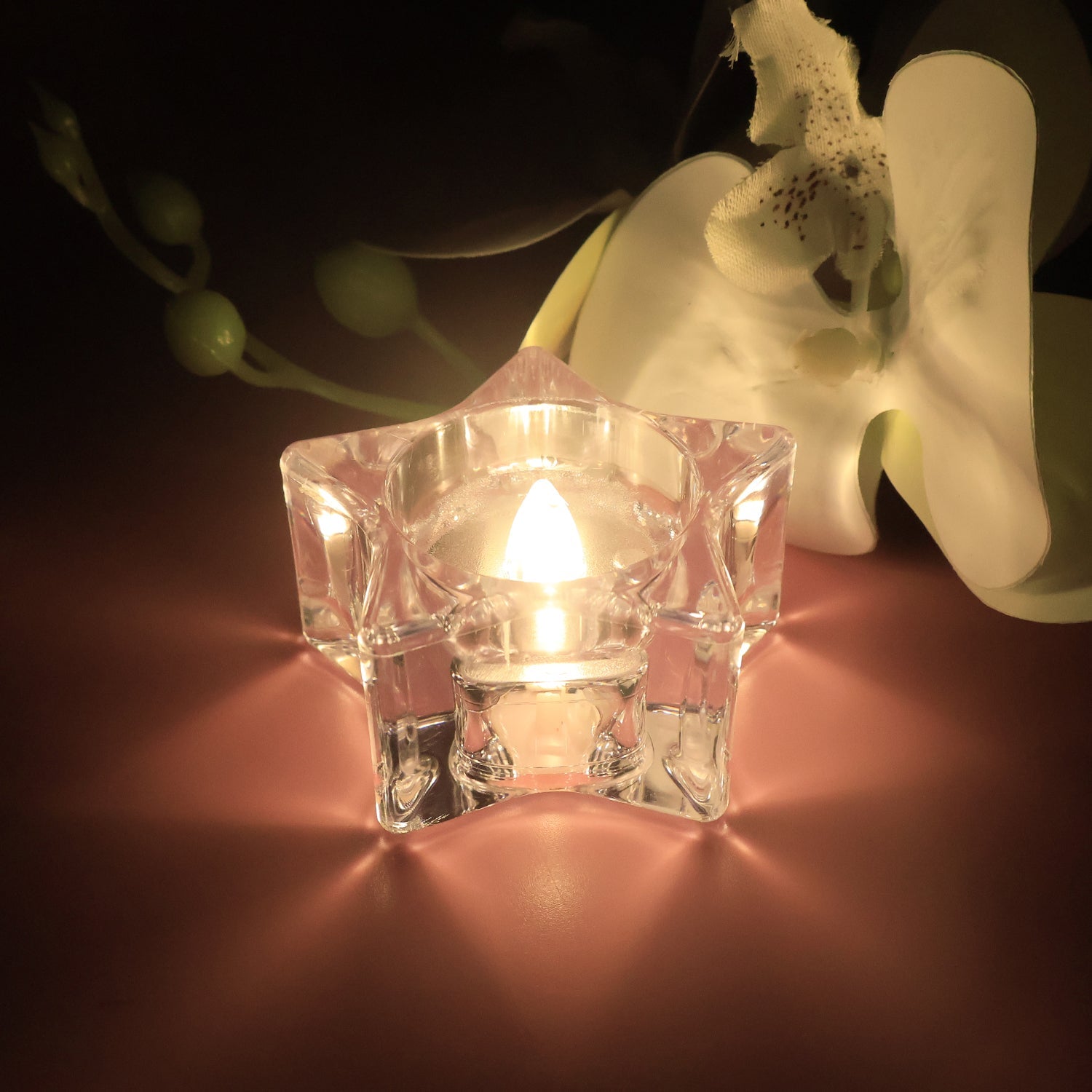 Warm glowing flickering LED crystal-effect candles flameless and smokeless