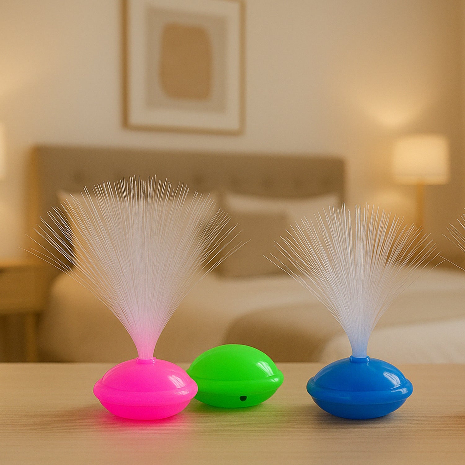 Glow Nest LED night lamp set displaying vibrant fiber optic colors