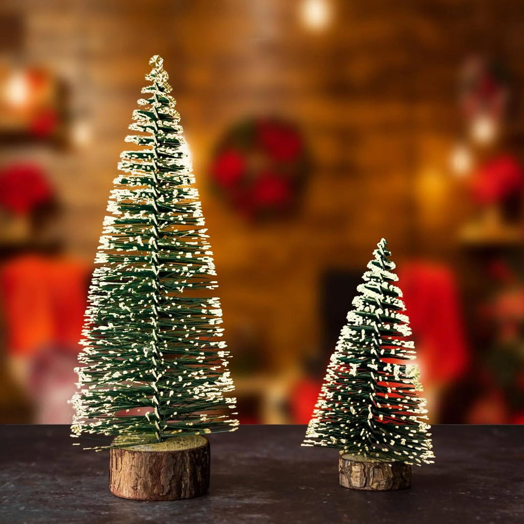 Snow effect tabletop Christmas tree with wooden base ideal for office decoration