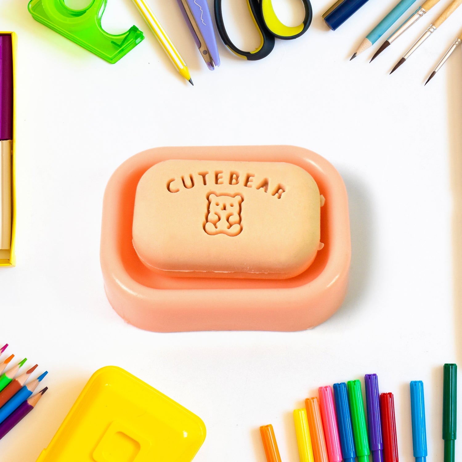 Colorful soap-shaped eraser in assorted colors for fun stationery