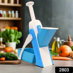 Multi-functional vegetable chopper demonstrating various cuts.