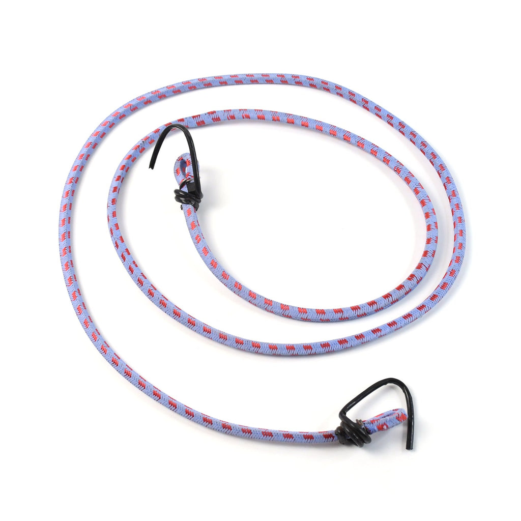 Secure bungee cord strap fastening a suitcase to a motorcycle for safe transport.
