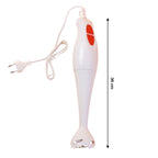 Front view of electric hand blender stick with stainless steel blades