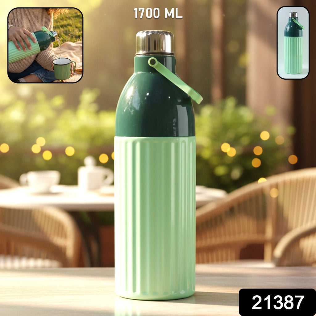 Large capacity insulated water bottle showing ribbed grip design