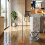 Spin mop with round microfiber head and bucket system for floor cleaning