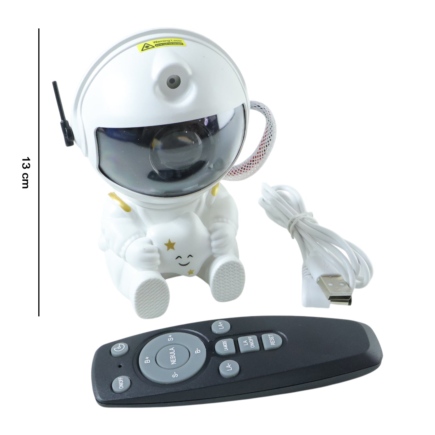 Side view of remote controlled astronaut galaxy star projector