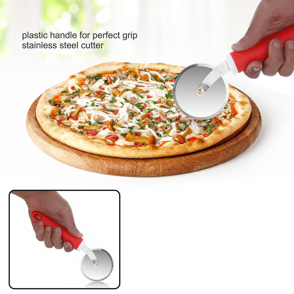 The Ganesh pizza cutter from various angles, emphasizing its durable construction.