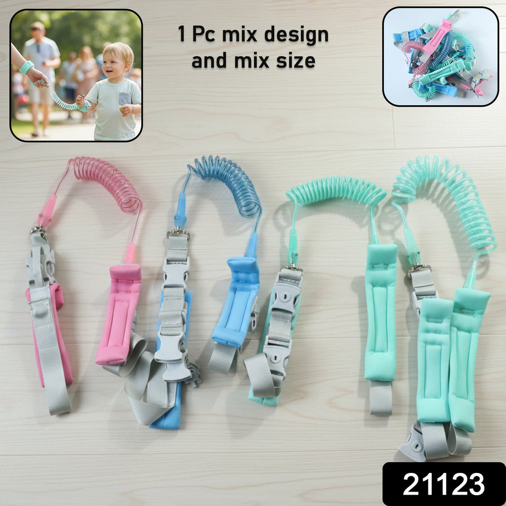 Child safety wrist leash with elastic coiled strap for controlled movement