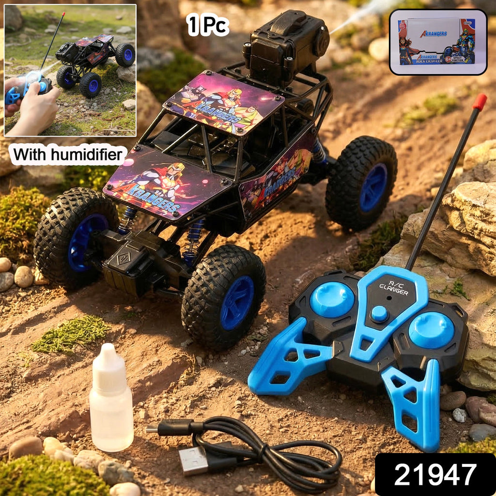 RC climbing vehicle with humidifier spray function in action