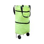 User effortlessly pulling the FERVENT foldable trolley bag with its durable wheels.