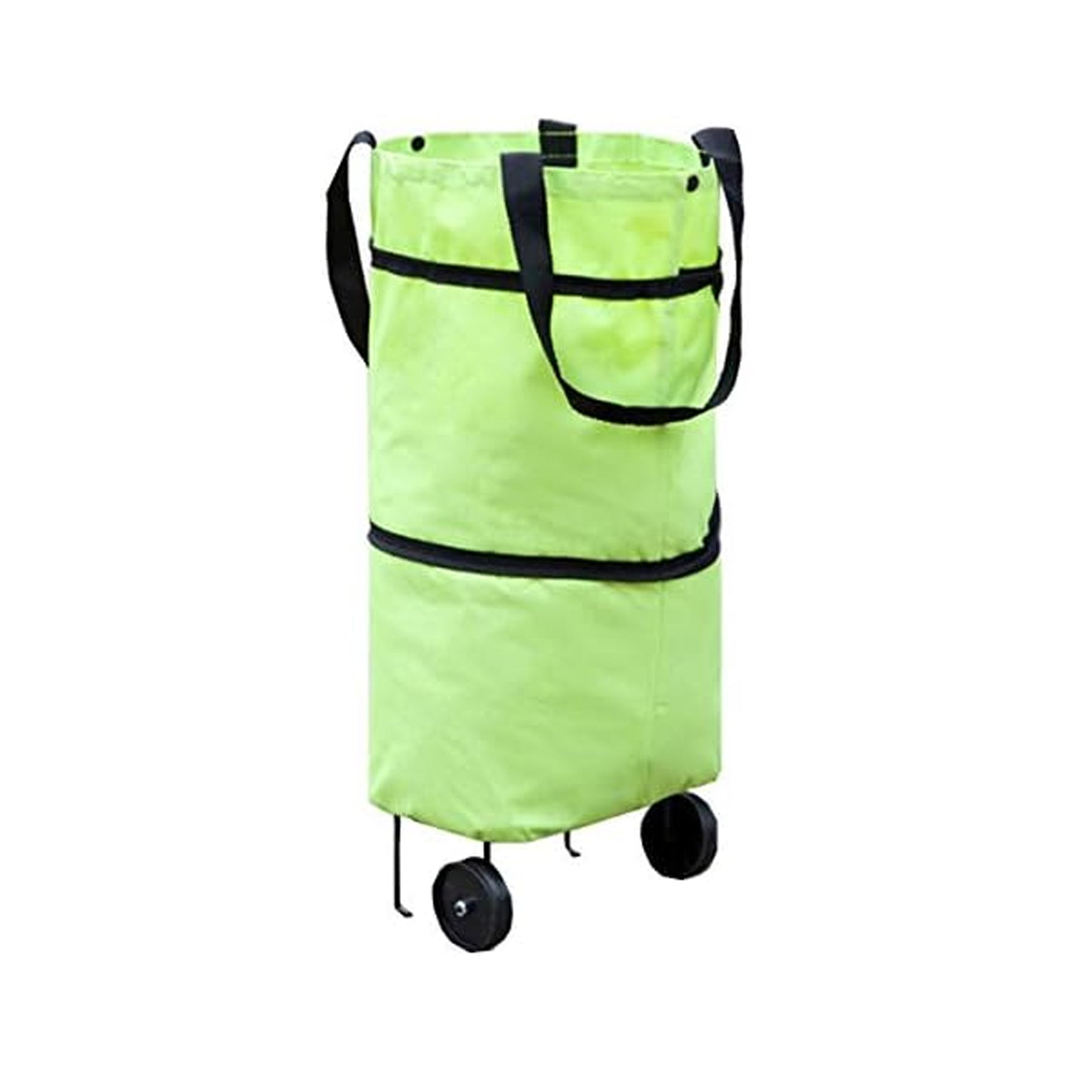 User effortlessly pulling the FERVENT foldable trolley bag with its durable wheels.