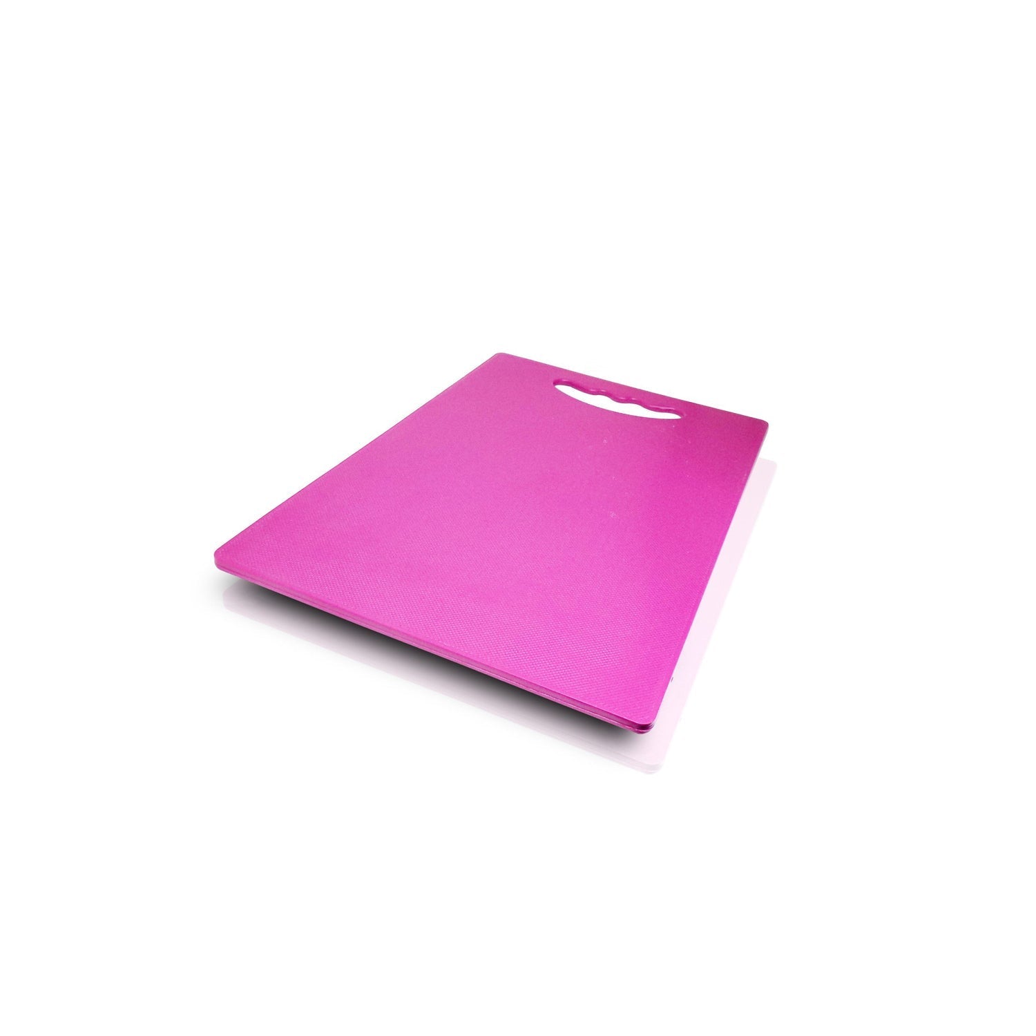 Side view of the thick, durable plastic chopping board, highlighting its robust build.