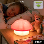 Decorative mushroom shaped LED night lamp on a bedroom table