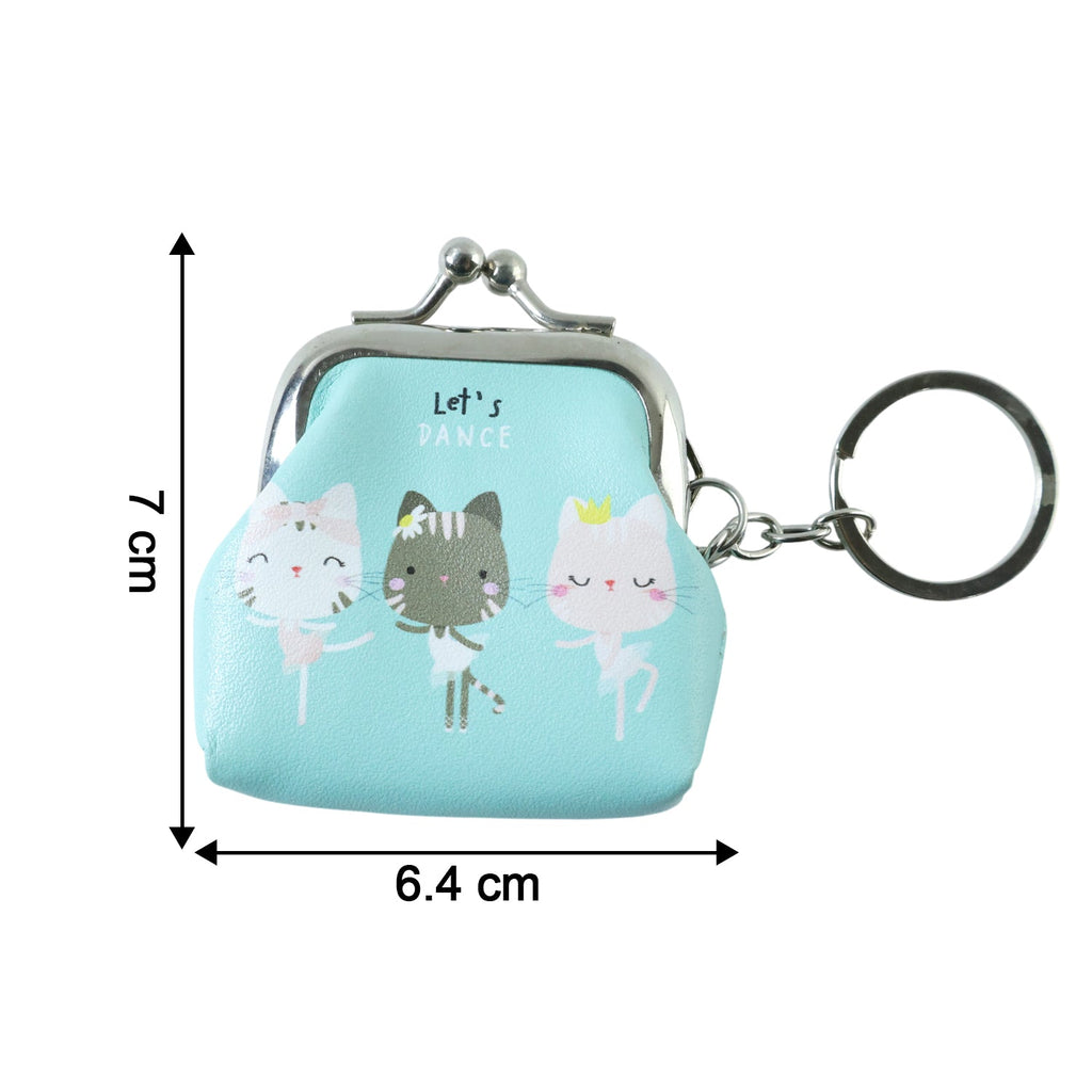 Compact coin purse keychain with playful cartoon cat design