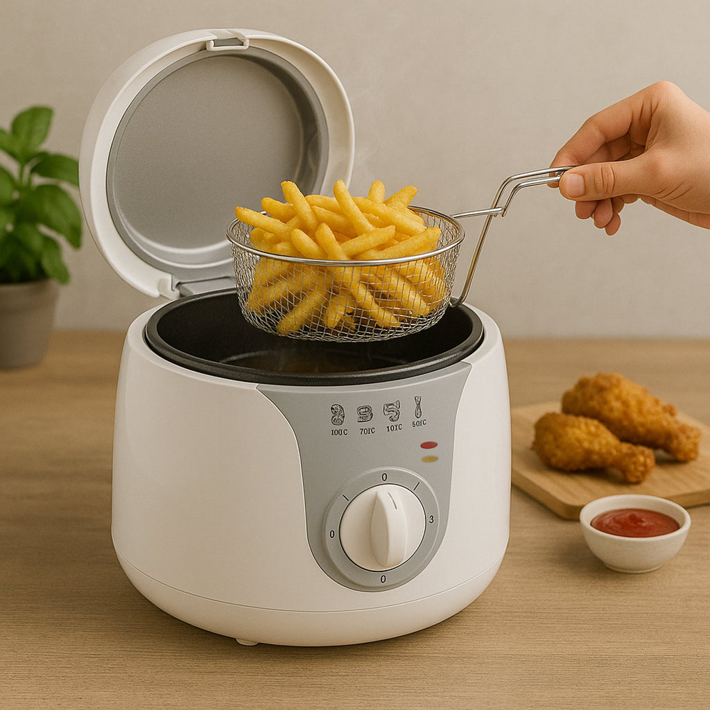 Close-up view of electric deep fryer control panel