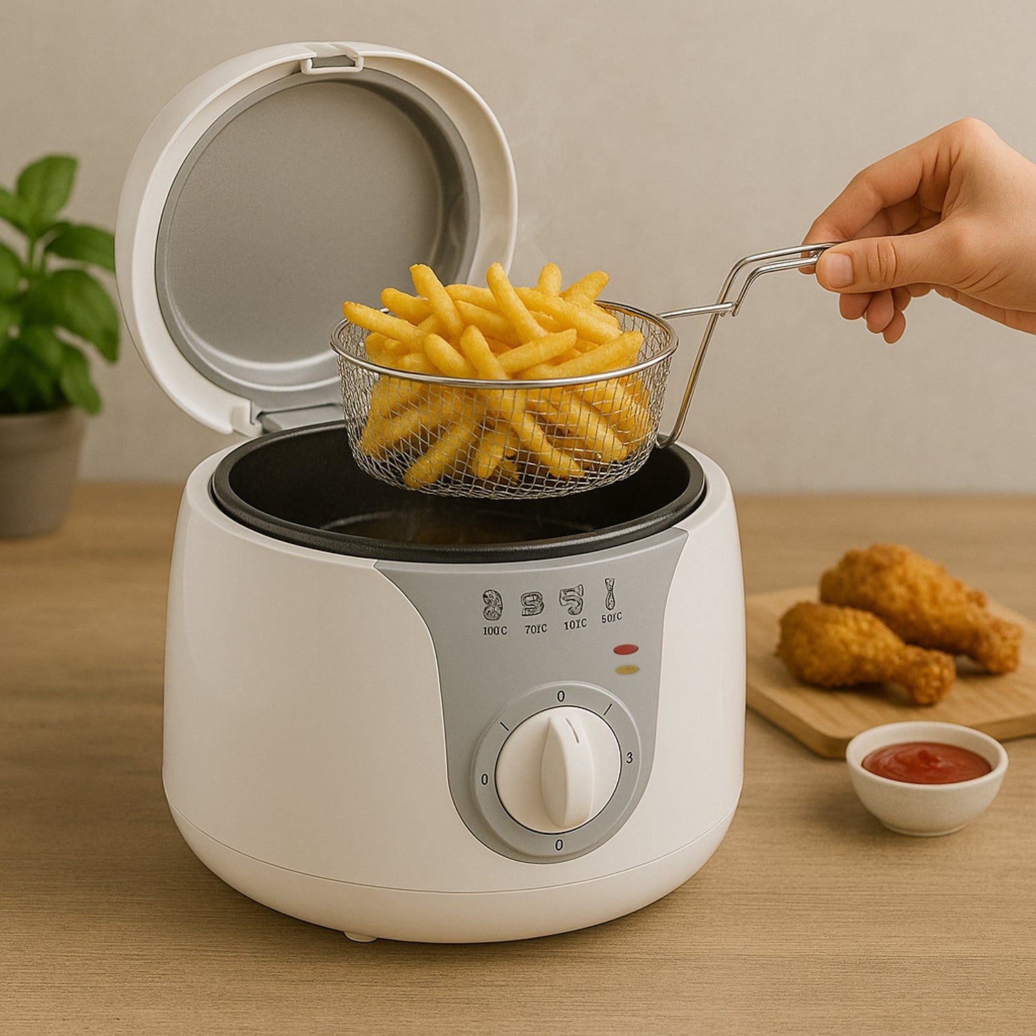 Close-up view of electric deep fryer control panel