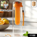 Infuser water bottle with removable fruit filter for flavored drinks