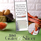 Angled view of Apex stainless steel grater and slicer kitchen tool