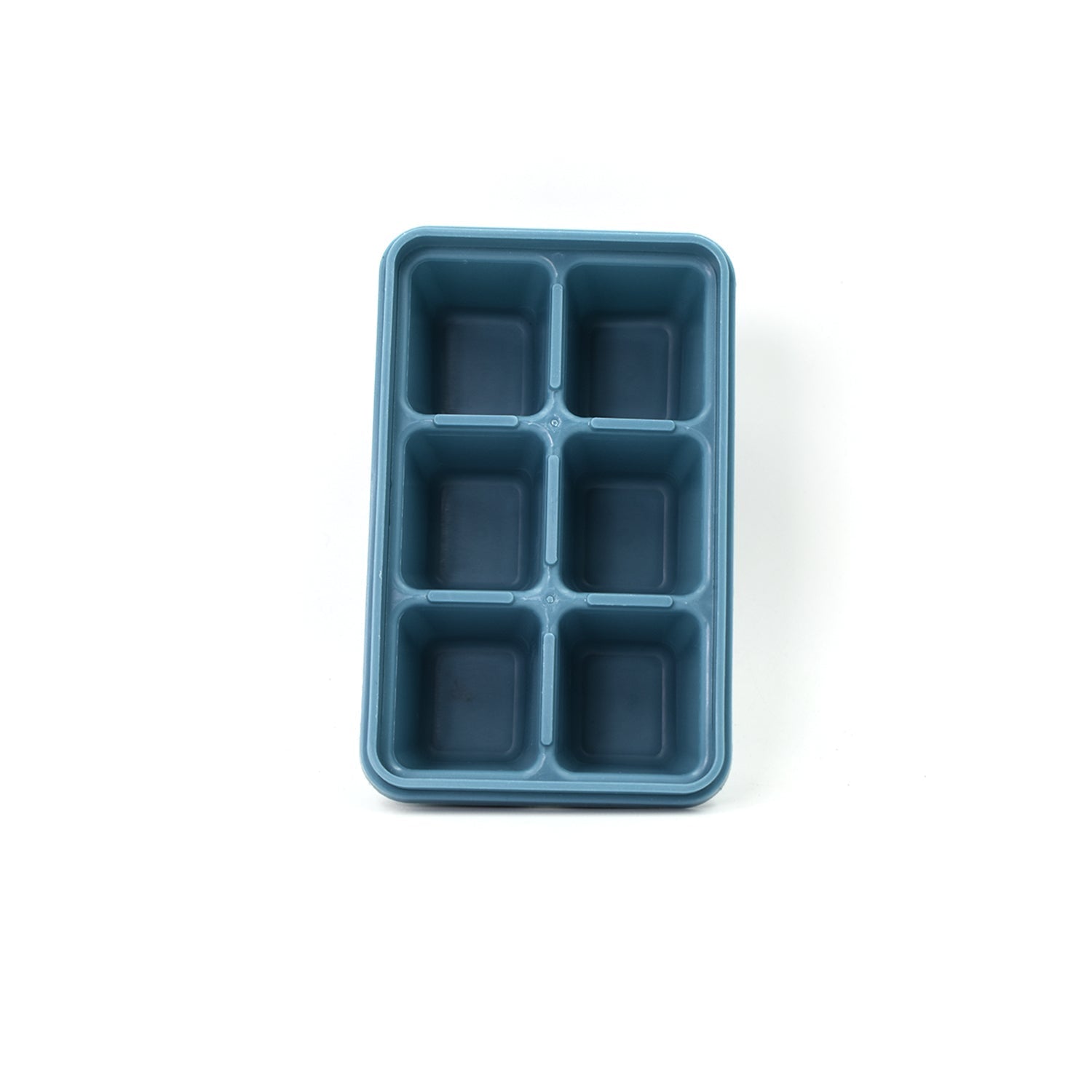 Empty blue silicone ice tray highlighting its compact design for small freezers.