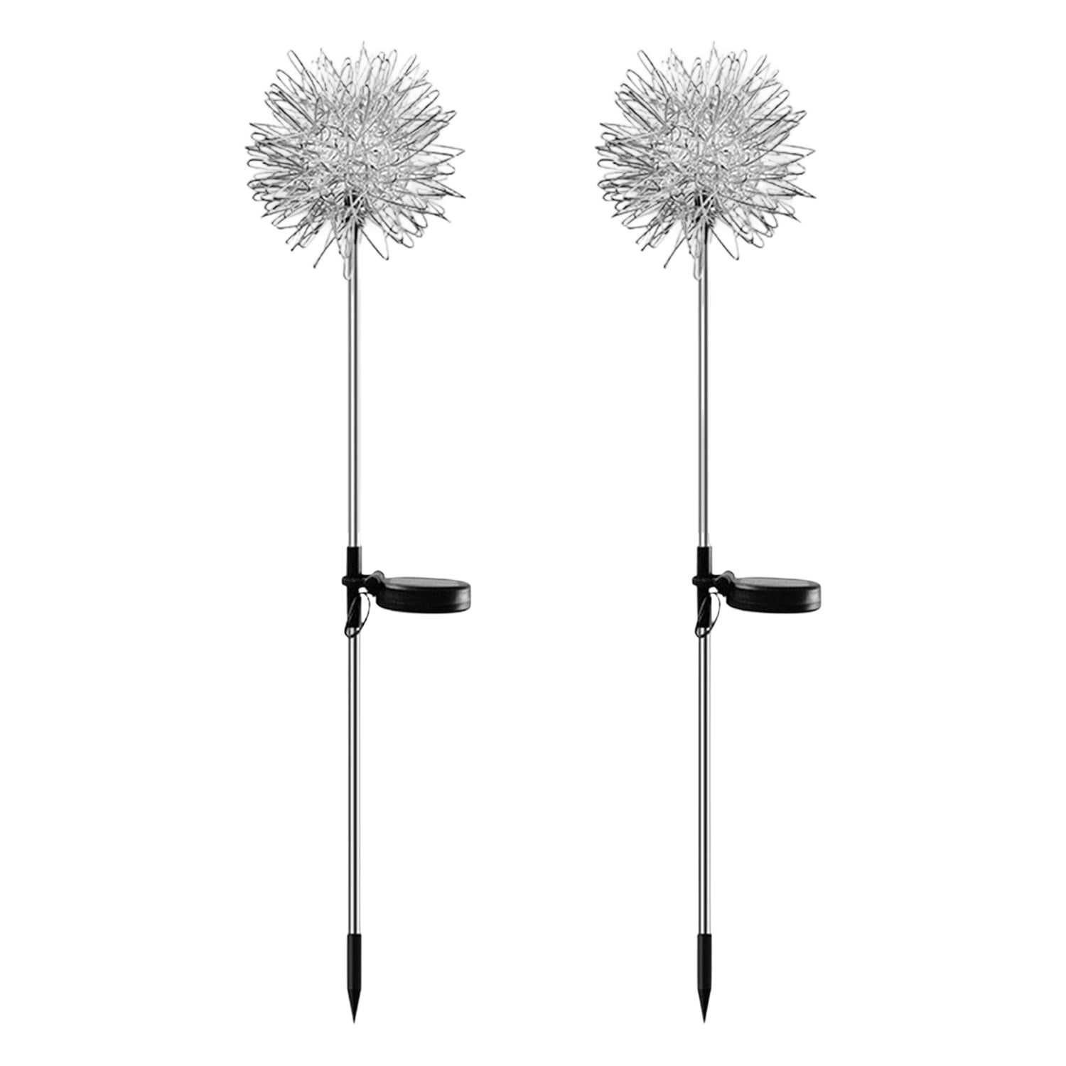Solar landscape lights shaped as dandelion flowers decorating outdoor garden