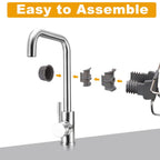 Tidy kitchen sink with soap and sponge stored in stainless steel holder