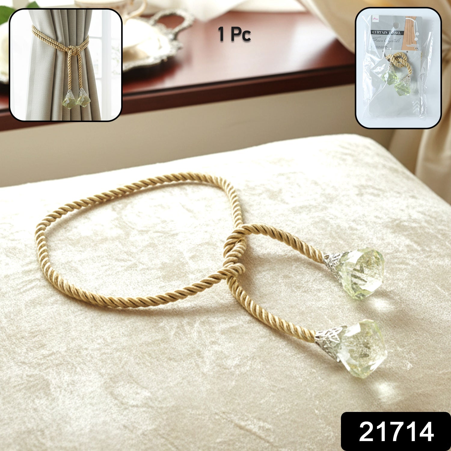 Elegant crystal end tassel drapery holder for curtains
