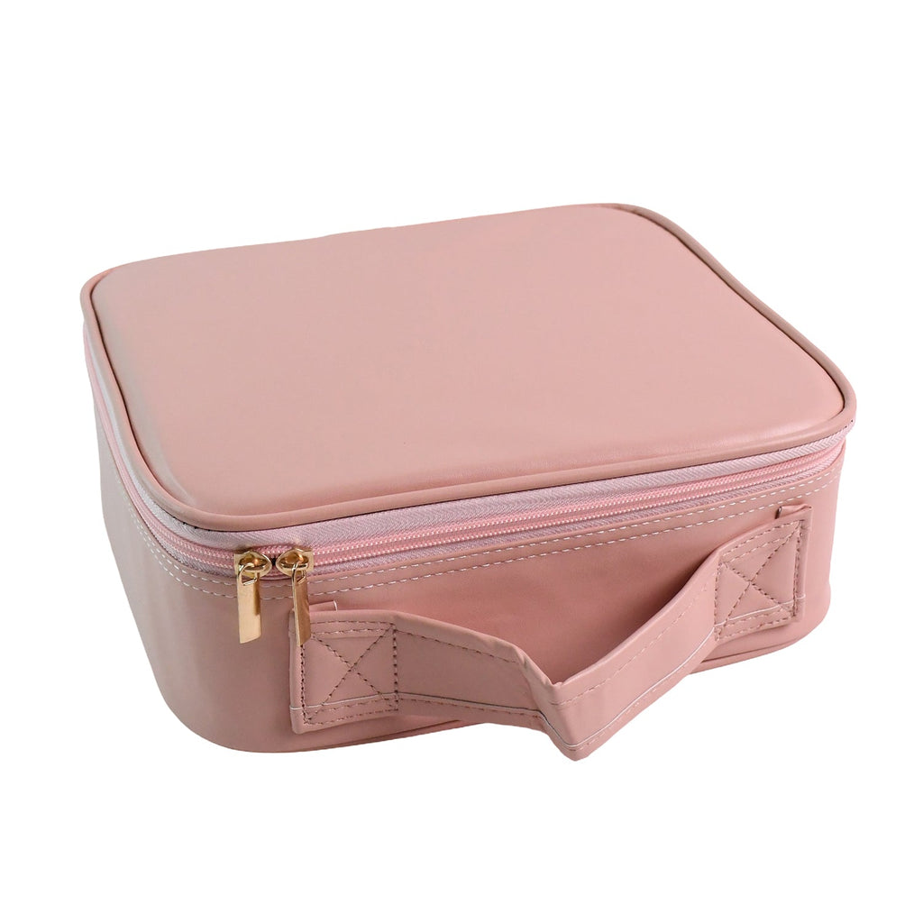 Makeup brushes and cosmetics neatly stored in LED makeup organizer box