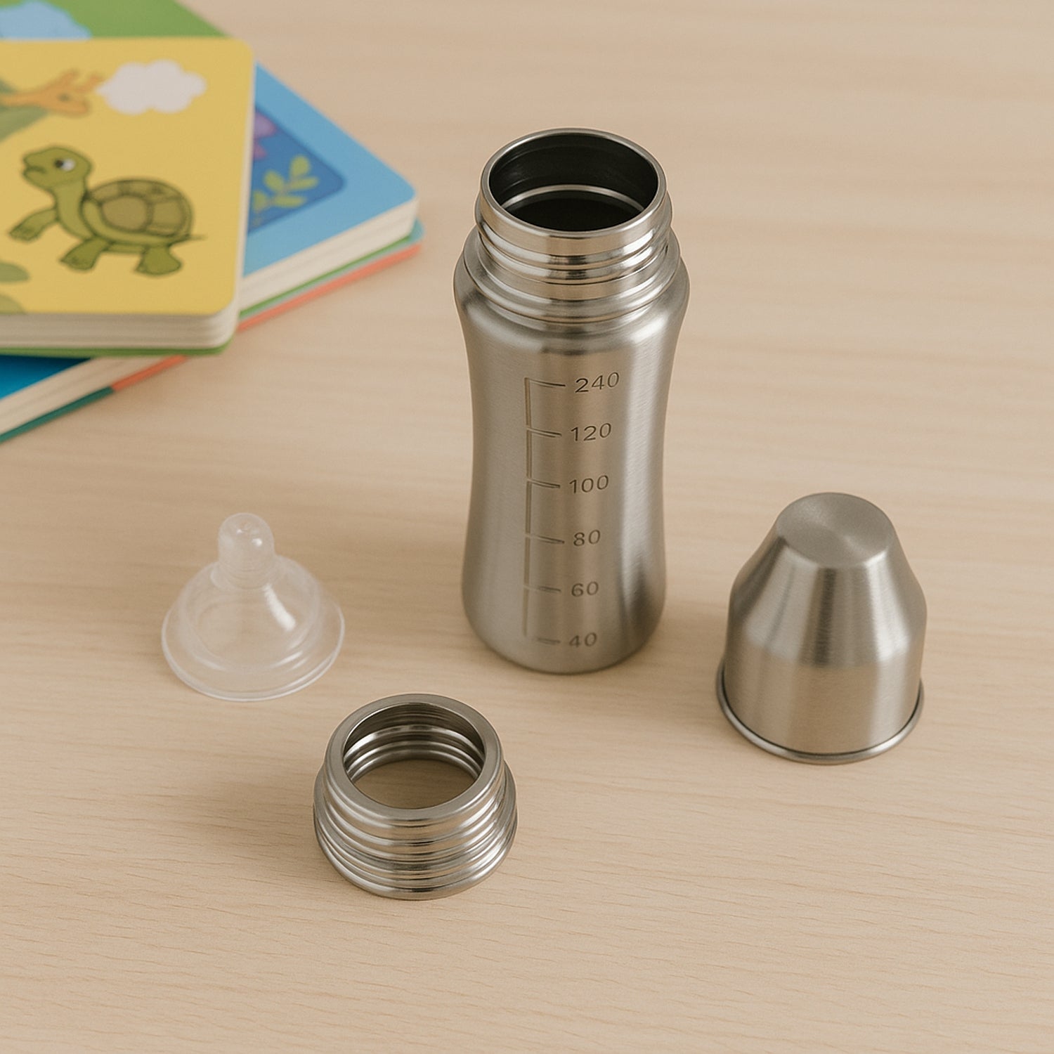 Travel-friendly Ganesh stainless steel baby bottle, perfect for on-the-go parents.