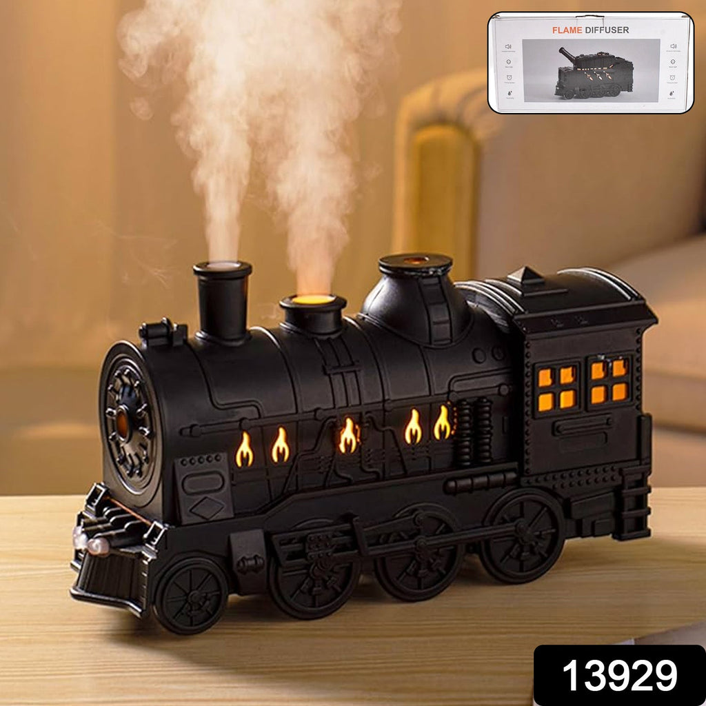 Train-shaped portable humidifier showing puff steam mist mode