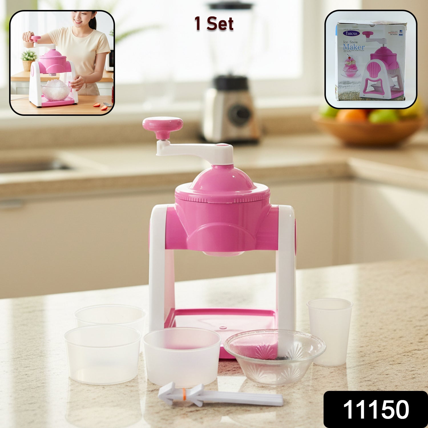 Manual portable pink gola maker machine on white background