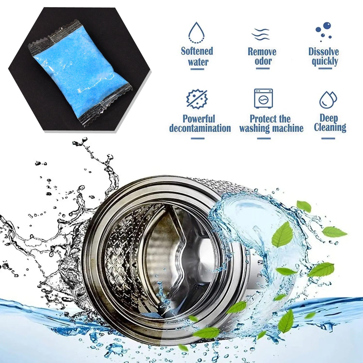 Detergent powder for effective washing machine cleaning cycle.
