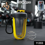Portable 700ML gym shaker bottle in vibrant yellow with leak-proof lid
