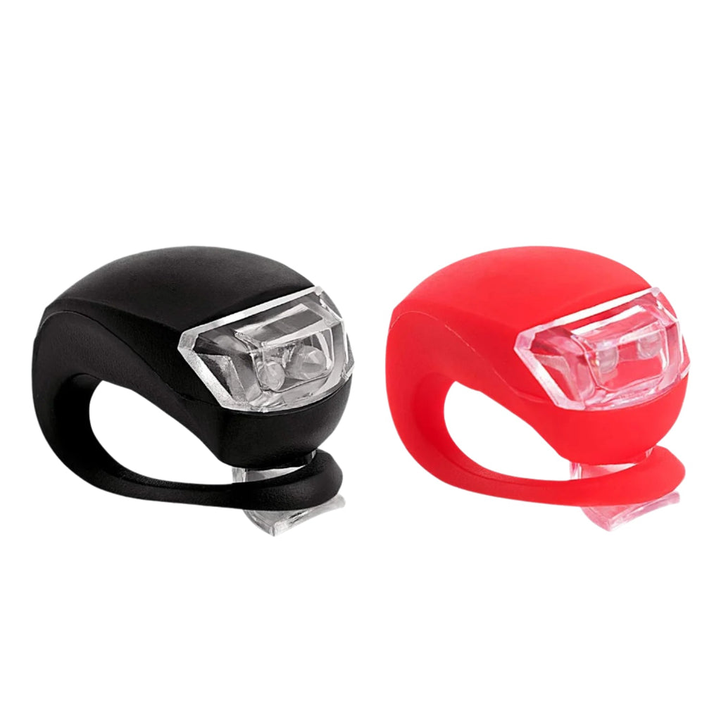 Front and rear view of the multi-mode bicycle lights, showcasing the complete safety set.