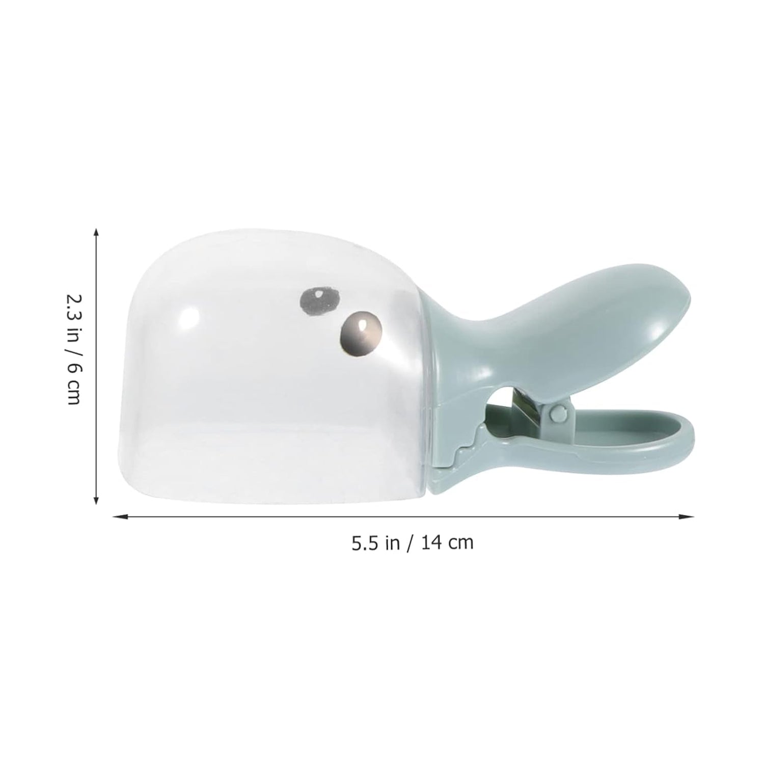 Side view of the 2-in-1 pet food scoop with bag clip