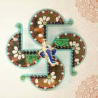 Swastik Shubh Labh wall hanging with golden finish and vibrant color highlights