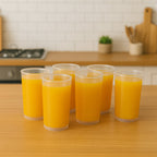 Close-up of clear plastic martini glasses with smooth cylindrical shape