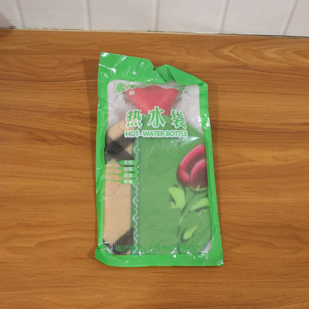 Pain relief hot water bottle with soft cover for body comfort