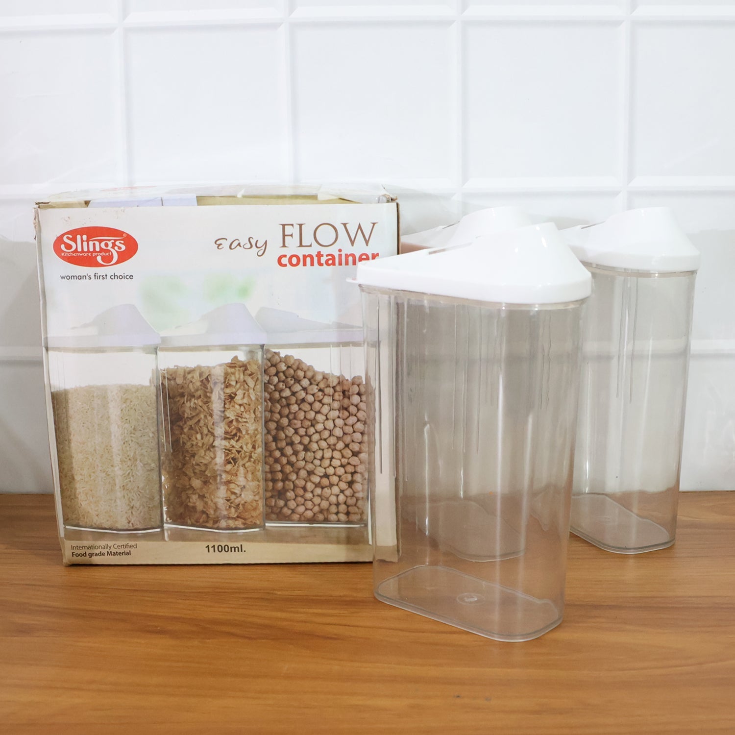 Space-saving 3-piece easy flow airtight container set for dry food