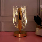 Warm LED glowing crystal table lamp, ideal for cozy bedroom ambiance