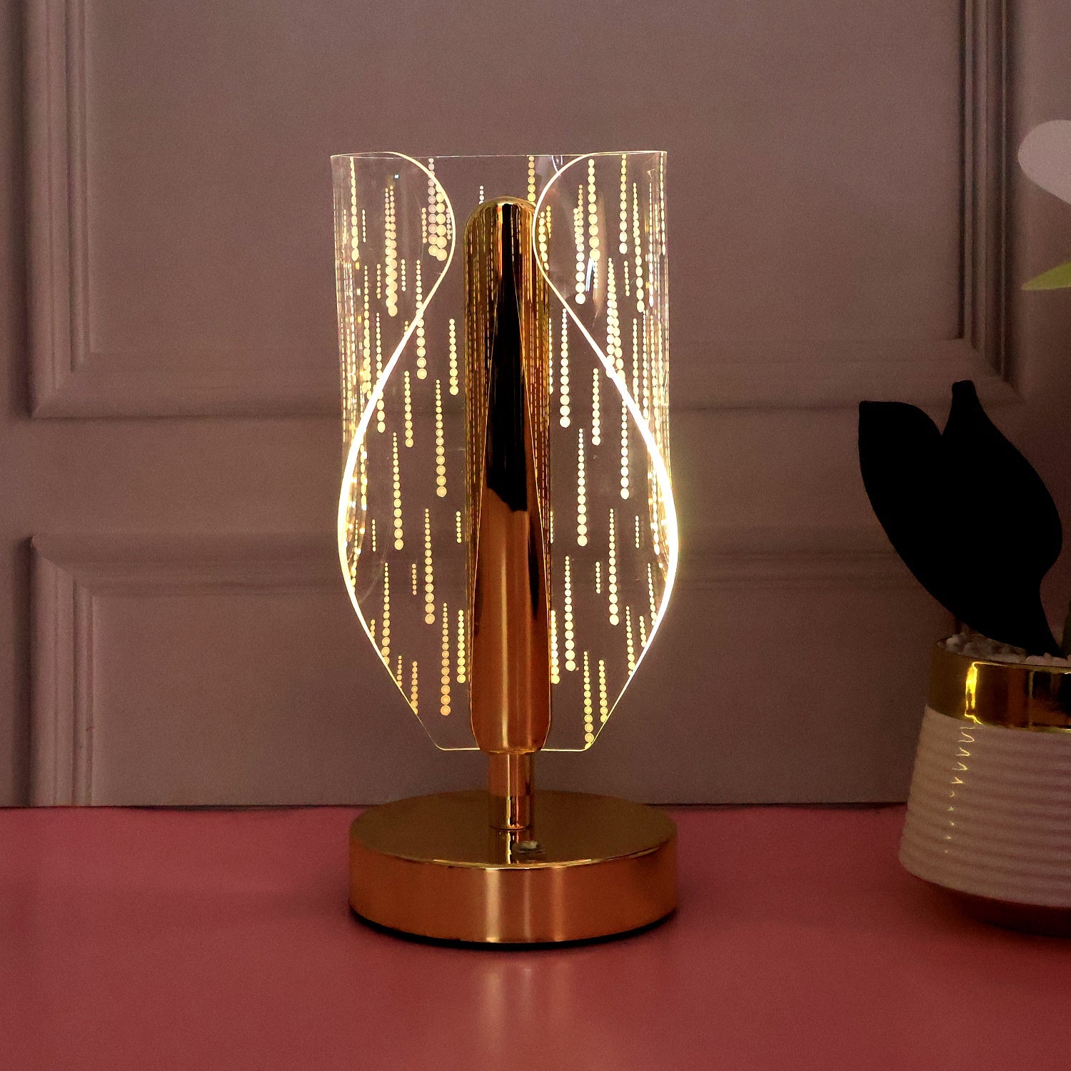 Warm LED glowing crystal table lamp, ideal for cozy bedroom ambiance