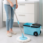 Close-up of microfiber mop head on 360° rotating mop