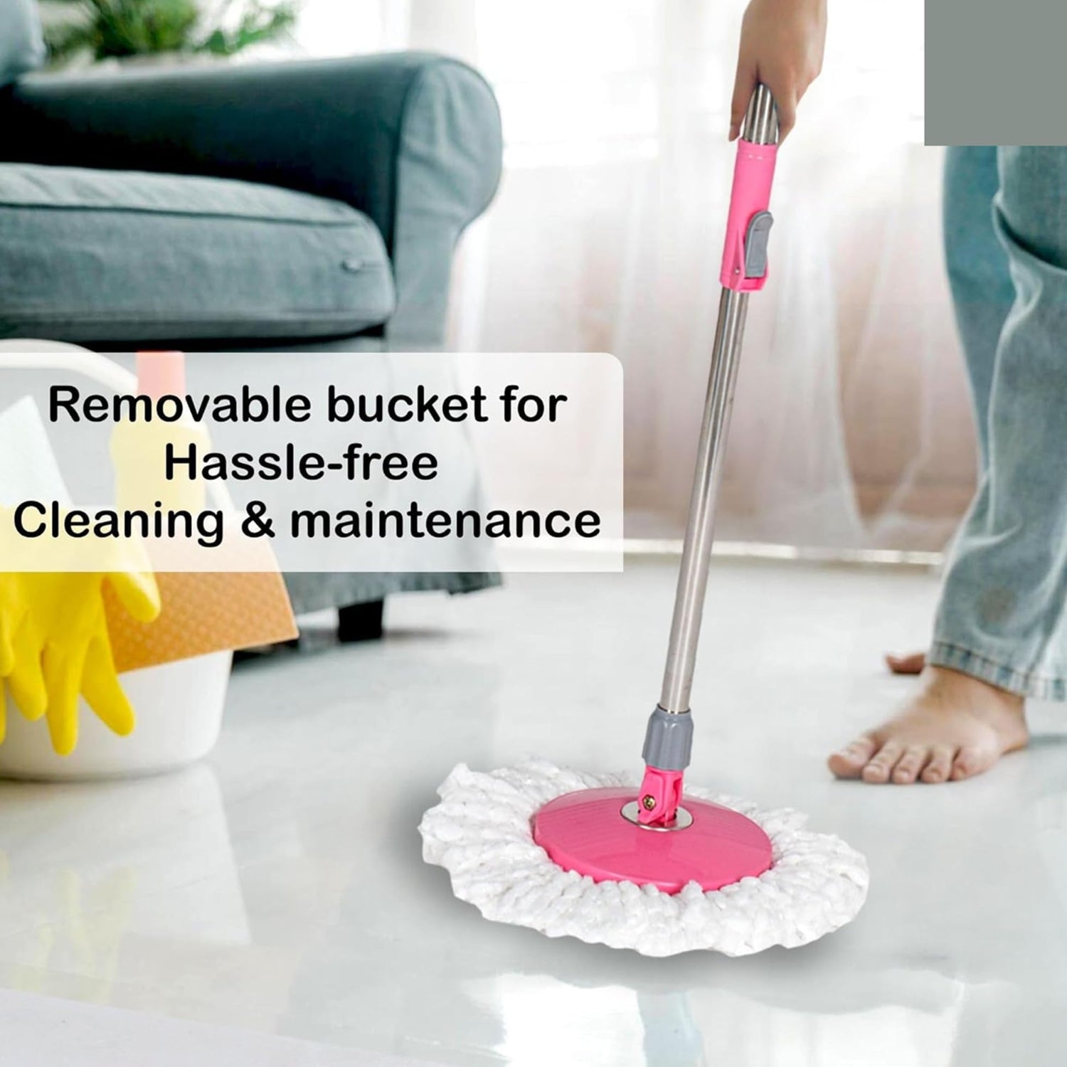 microfiber mop head soaking up dust and liquid spills effectively