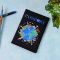 World Map Passport Holder Cover with vibrant global landmarks print
