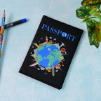 World Map Passport Holder Cover with vibrant global landmarks print