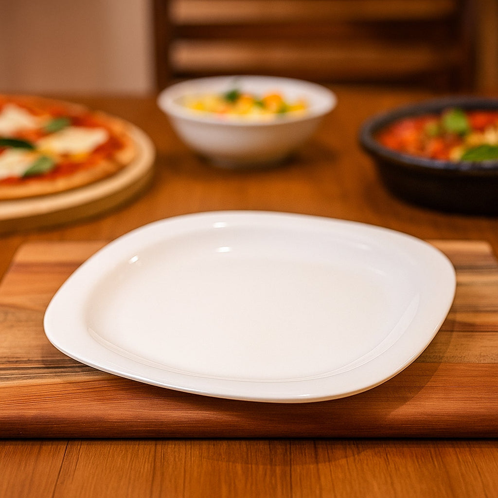 Top view of square dinner plate 28 cm with glossy white finish