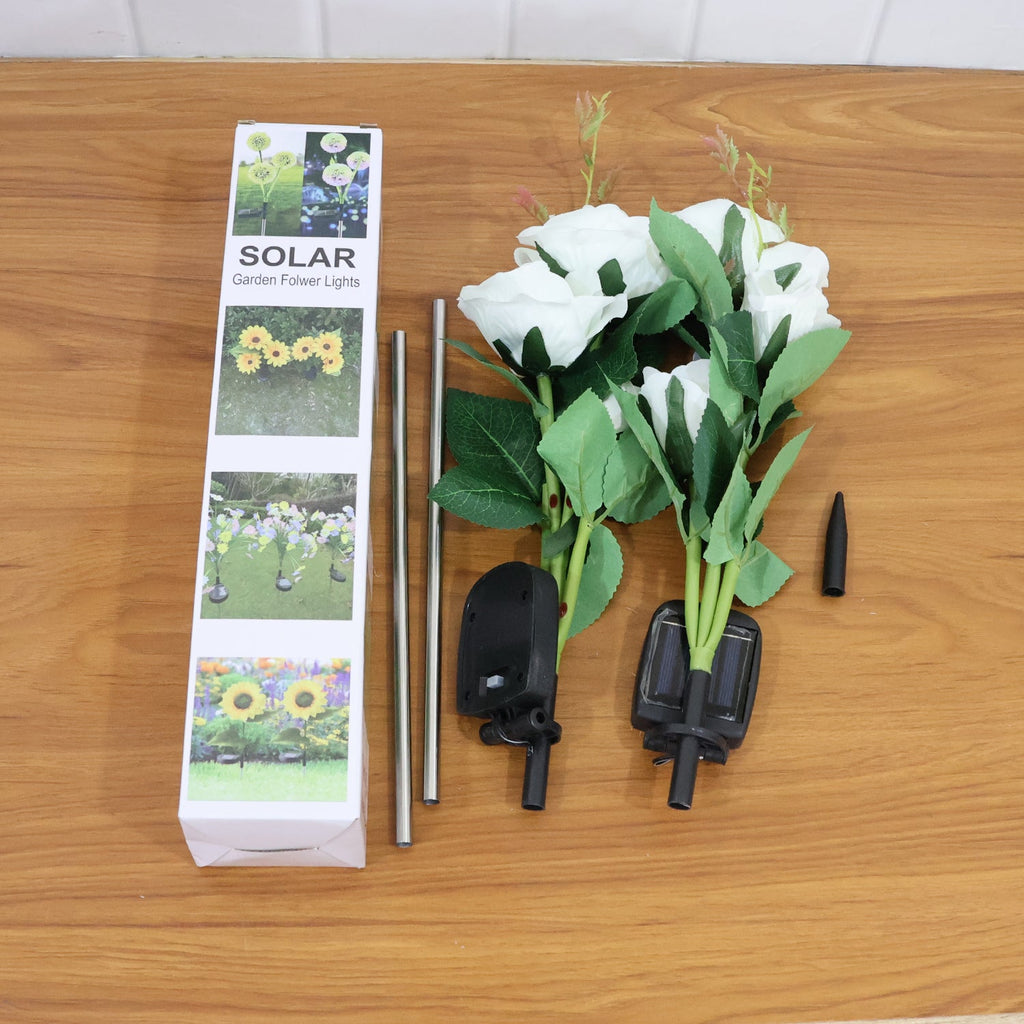 Set of two automatic solar rose flower lights for pathway lighting