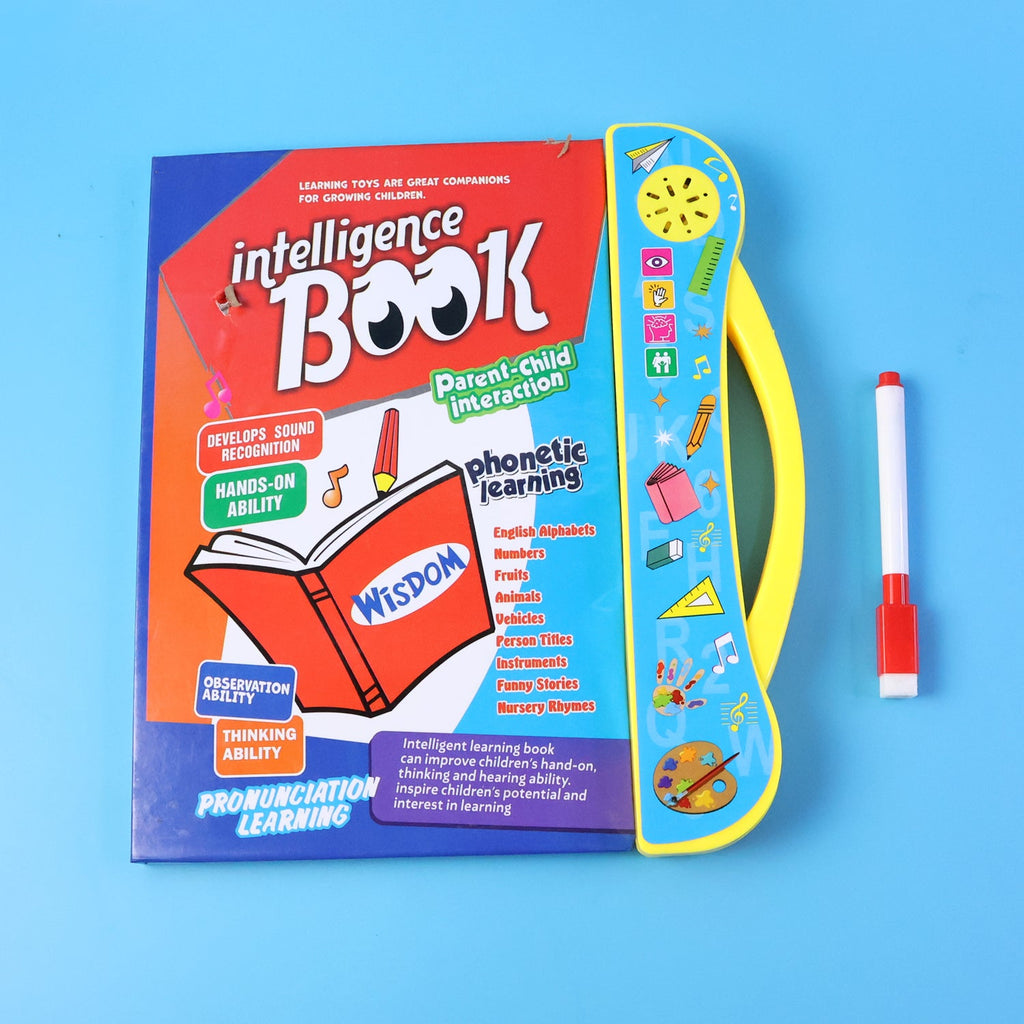 Open pages of the educational toy showing numbers, letters, and engaging illustrations.