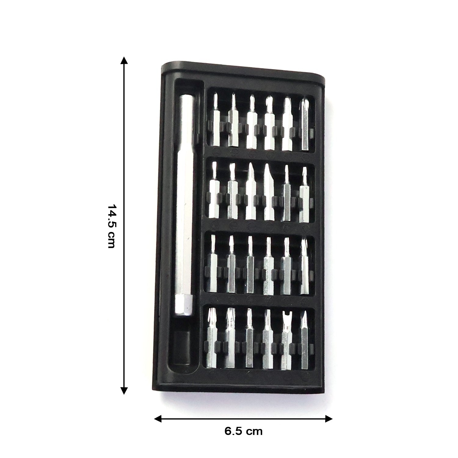 Ergonomic magnetic screwdriver handle from the 24-in-1 precision set, designed for comfortable grip.