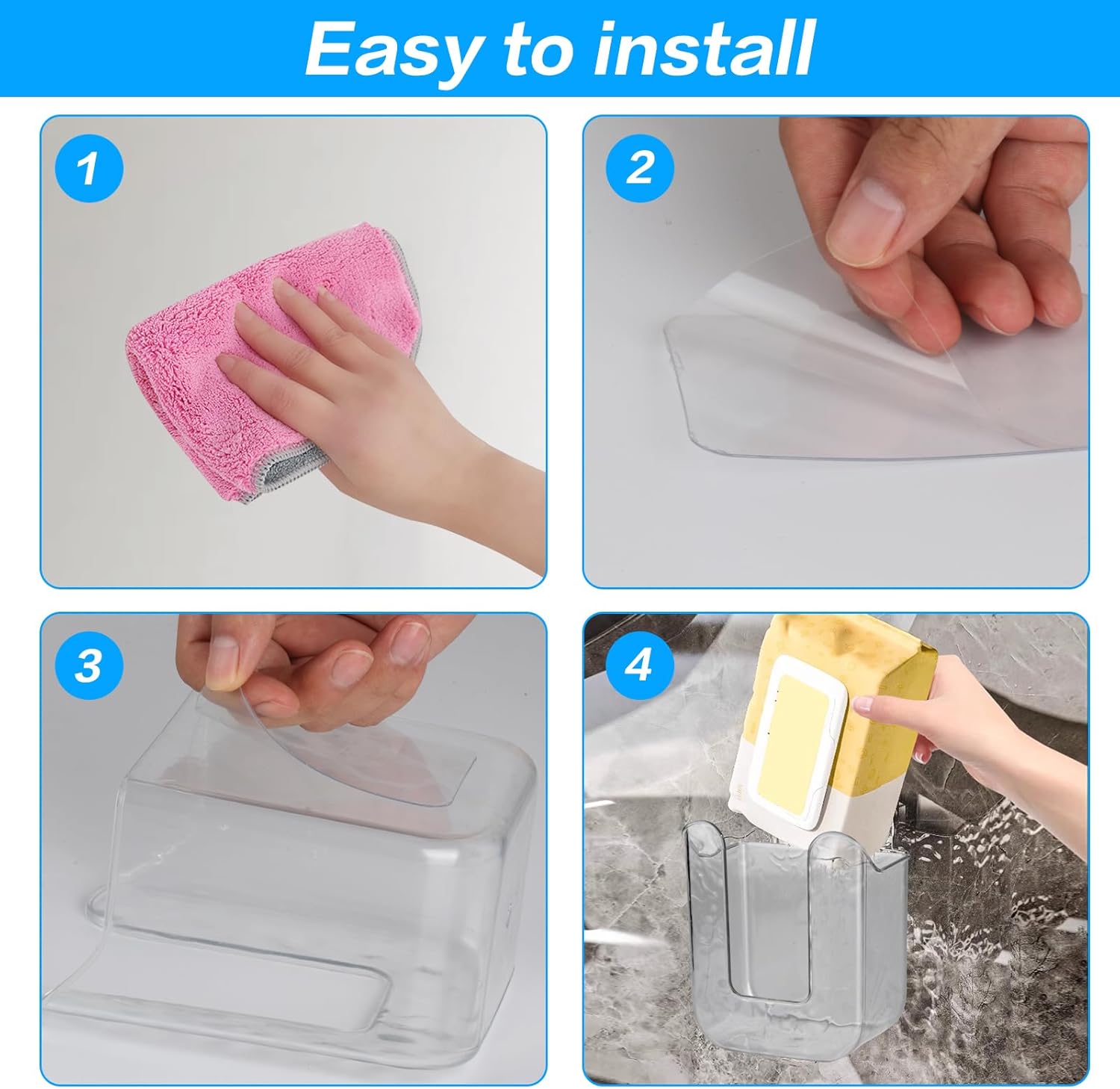 Drill-free mounted tissue dispenser holder installed on tiled surface