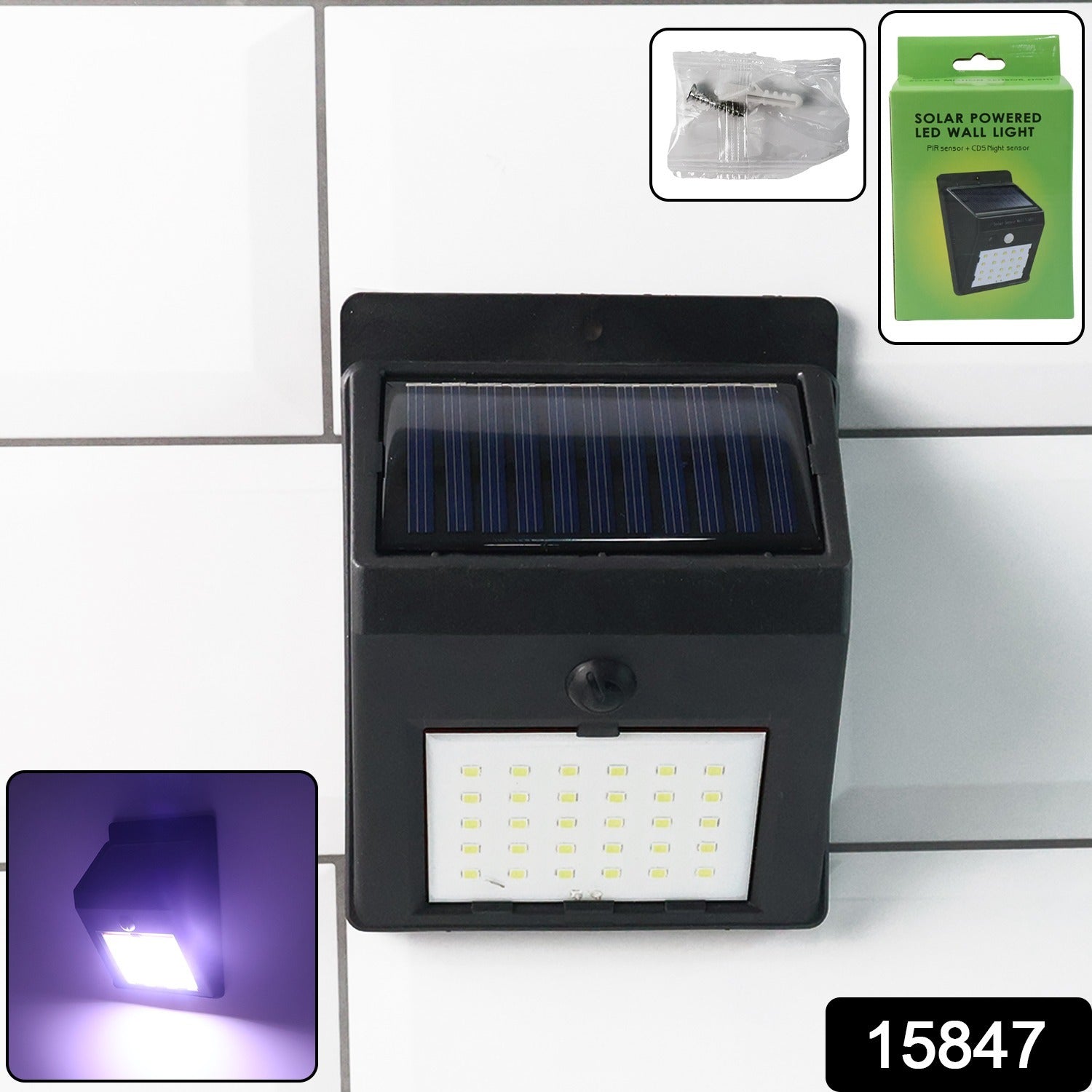 Solar wall lamp auto charging in sunlight, ideal for outdoor security